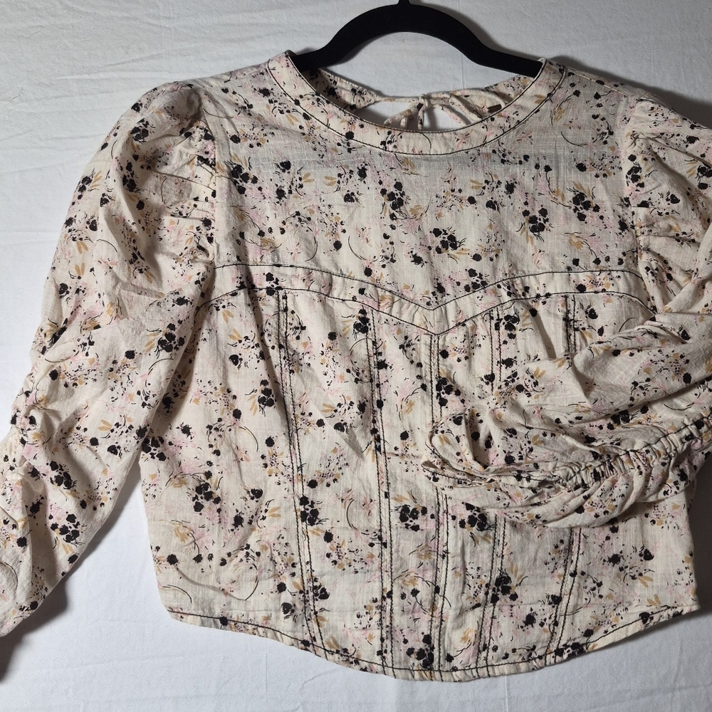 Free People Floral Cream and Black Top Cropped, Backless Medium